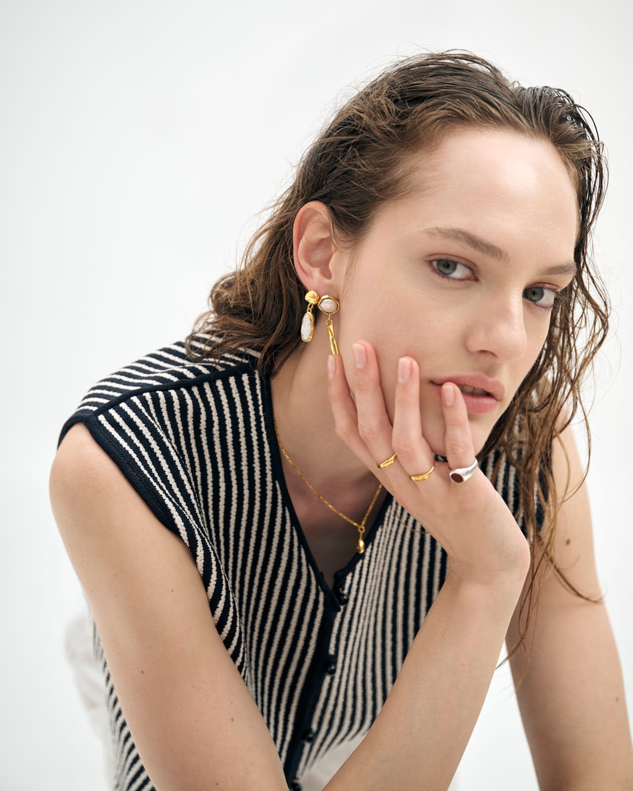 Pearl Drops Gold Earrings